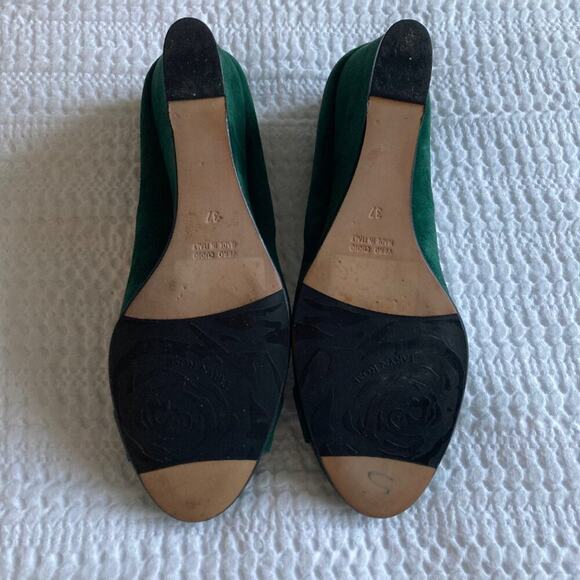 Taryn Rose Wedge Heel Kelly Green Suede Gold 6.5 Christmas Holiday Party Glam - Picture 8 of 12